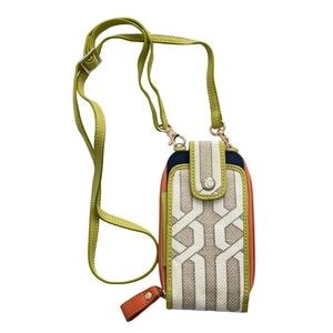 Spartina Linen And Leather Phonewallet Crossbody Shoulder Strap Geometric Multi